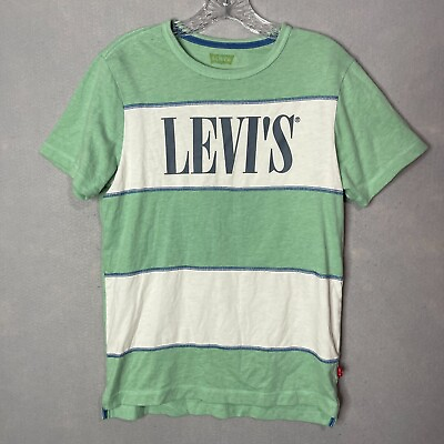 #ad Levi#x27;s Mens Striped Colorblock Spellout Short Sleeve Crew Neck Shirt S Stretch
