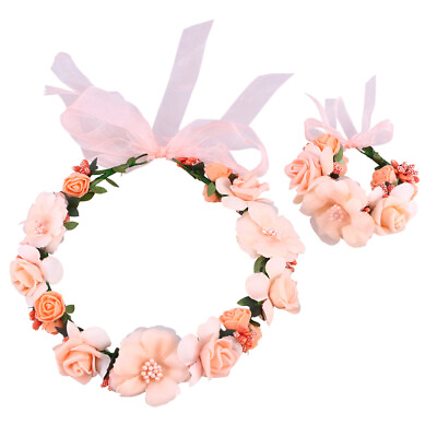 #ad Flower Head Wreath Wedding Garland Headband Bridesmaid Flower Bracelets
