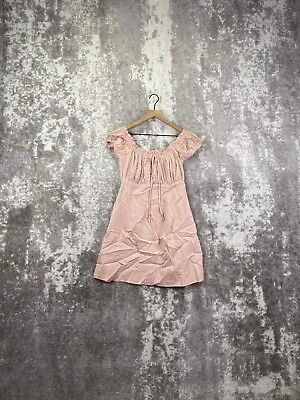 #ad Lulus Blush Pink Puff Sleeve Lace Trim Babydoll Dress Size M Medium