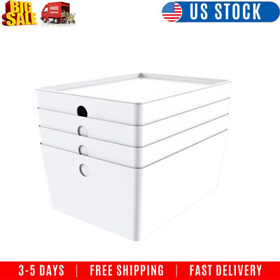 #ad Mainstays Large Lidded Storage White Set of 4 l