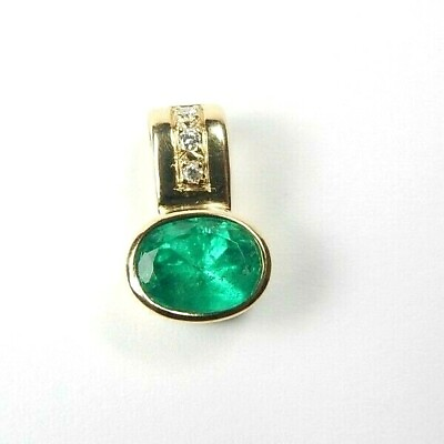 #ad #ad Colombian Emerald amp; Diamond Pendant 2.10 Cts Oval Shape 18K Yellow Gold Muzo