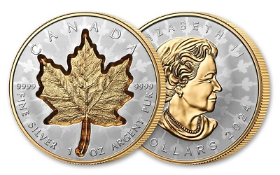#ad 2024 Canada $20 1oz Proof Silver Maple Leaf Super Incuse with Gold Gilt OGP COA