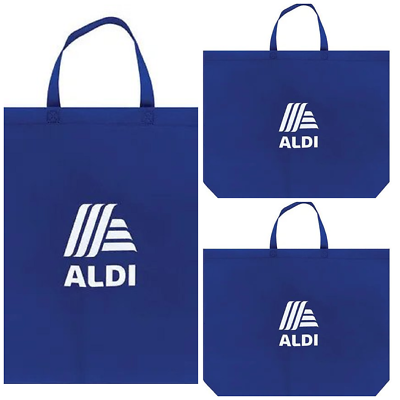 #ad 3 Pack Large ALDI Reusable Non Woven PP Shopping Bags Blue NWT
