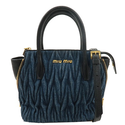 #ad Authentic MIU MIU Matelasse Denim 2Way Shoulder Hand Bag Blue 5BA003 Used F S