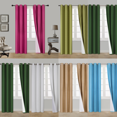 2PC HEAVY THICK SOLID GROMMET PANEL WINDOW CURTAIN DRAPES BLACKOUT FLOCKING K34 $20.40