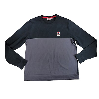 #ad FILA Long Sleeve Pullover Sweatshirt Mens Size XL Black Gray Colorblock Soft