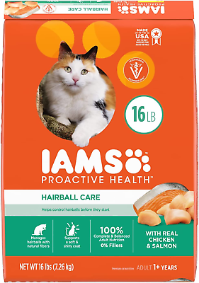 #ad IAMS PROACTIVE HEALTH Adult Hairball Care Dry Cat Food with Chicken and Salmon C