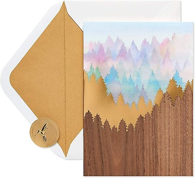 Fabulous Laser Cut Wood Papyrus Blank Card Mountains and Forests Watercolor
