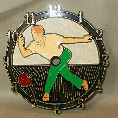 #ad VINTAGE 1983 Ramar IND Plastic Clock Face Bowling Ball Man Bowler 6quot; x 5.75quot;