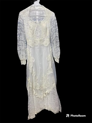#ad Gorgeous Vintage Wedding Dress With Hat with discoloration on it