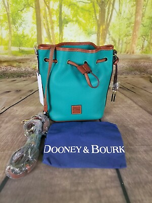 #ad Dooneyamp;Bourke Womens Pebble Grain Small Leather Drawstring Spearmint Bag New