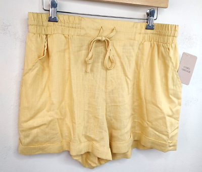 #ad Como Vintage Womens Pullon Elastic Top Drawstring Side Pockets Yellow Shorts NWT