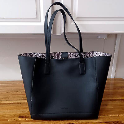 #ad Tommy Bahama Faux Pebble Leather Black Reversible Tote Bag 22x13x8