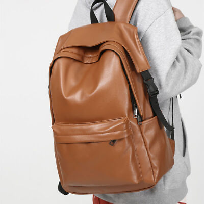 #ad New Men Leather School College Backpack Waterproof Laptop Travel Zipper Bag VH