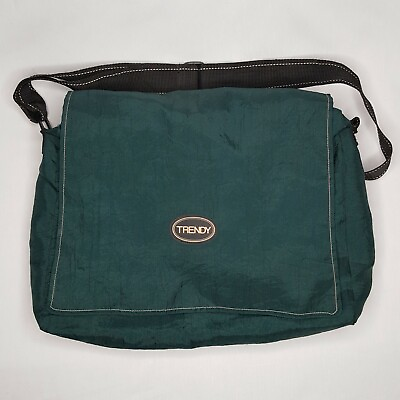#ad Vintage Trendy Messenger Bag Green with Zipper Pockets