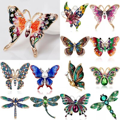 #ad Fashion Lovely Butterfly Dragonfly Crystal Brooch Pin Women Bouquet Jewelry Gift