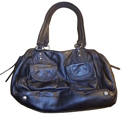 #ad Sigrid Olsen Handbag Dark Brown Pebbled Leather Satchel Purse Bag Zipper Studded