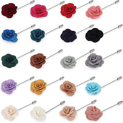 #ad 20 Pieces Men#x27;S Lapel Pins Handmade Camellia Flower Boutonniere Stick for Suits