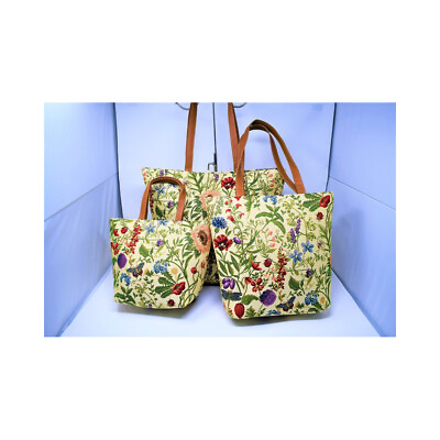 #ad Tapestry 3 Piece Tote Bag Set Floral Pattern with Ladybugs Top Handle Mega Bag