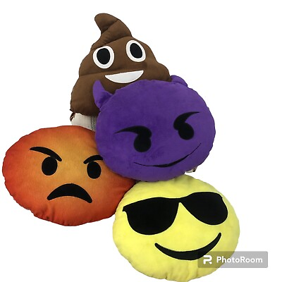 #ad Emoji Pillows Plush Lot of 4 Round Emoticon Home Décor Kids Holidays Toys