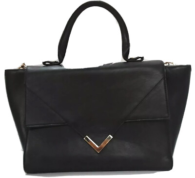 #ad Women#x27;s Black Messenger Hand Bag with Shoulder Strap Gold Hardware