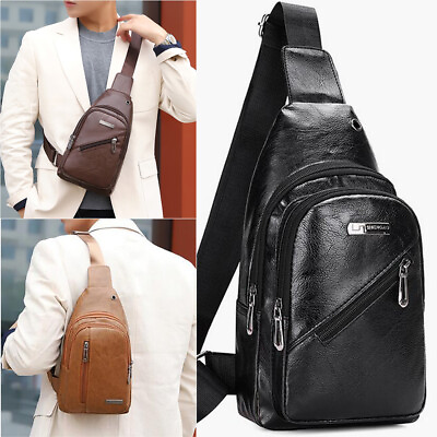 #ad Small Leather Sling Crossbody Backpack Shoulder Bag for Men Cycling Travel Gifts