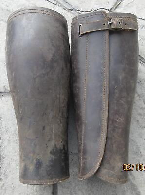#ad Vintage Army Cavalry Officers Leather Horse Riding Gaiters Spats Half Chaps
