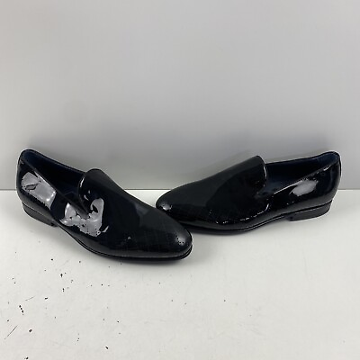#ad Sutor Mantellassi Black Patent Leather Round Toe Slip On Loafers Men’s Size 6.5