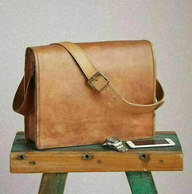 Men#x27;s GOAT Leather Messenger for laptop office book School Bag shoulder Bag