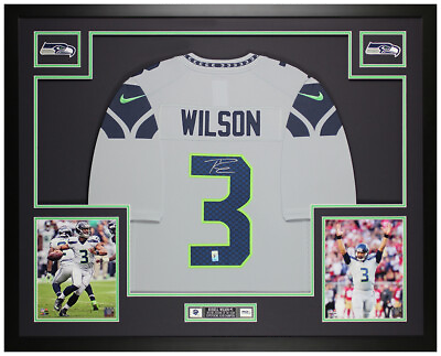 #ad Russell Wilson Autographed amp; Framed Gray Seahawks Jersey Auto Wilson COA