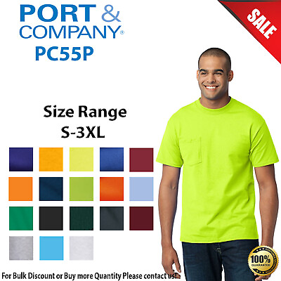 #ad Port amp; Company Mens Short Sleeve Core Blend Pocket Crew Neck Tee PC55P