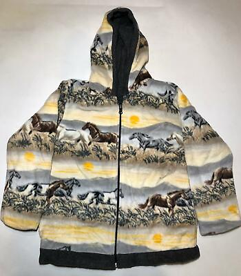 #ad Zoofleece Western Horses Kids Sunrise Mare Jacket Hoodie Coat Equestrian Equine