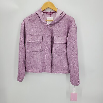#ad New Avec Les Filles Womens Hooded Jacket Woven Lilac Purple Size Medium Shacket