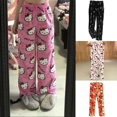 #ad Fashion Hello Kitty Pajama Pant Women Harajuku Y2k Flannel Autumn Warm Pant Gift