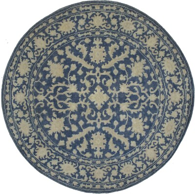 #ad Slate Blue Floral Design Transitional 6X6 Oriental Round Rug Home Decor Carpet