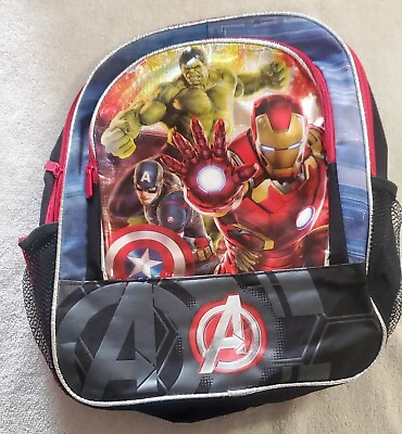 #ad Marvel Avengers Backpack 16x13 Official. Pre owned Two Zip Pouches.
