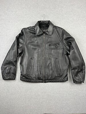 #ad Wilson Jacket Mens Medium Black Motorcycle Leather Full Zip
