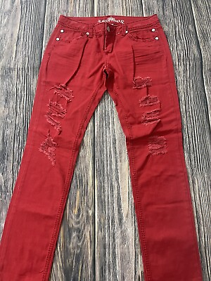#ad Almost Famous Red Denim Jeans Size 11 Juniors Distressed