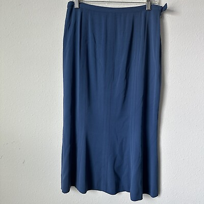 #ad Collection Blue Silk Midi Skirt Sz 10 B 21
