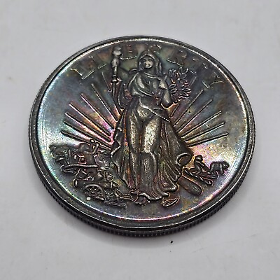 #ad Vintage Toned Lady Liberty Silver Round United States Of America High Relief
