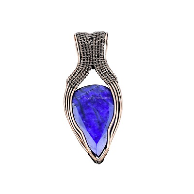#ad Blue Sapphire Jewelry Copper Gift For Bridesmaid Wire Wrapped Pendant 3.27quot;