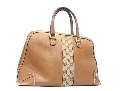 #ad Auth GUCCI Handbag GG Supreme GG Canvas Leather Brown USED