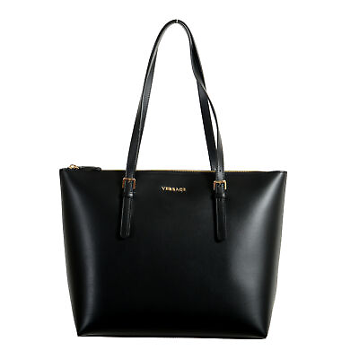 #ad Versace Women#x27;s Black Leather Tote Shoulder Handbag Bag