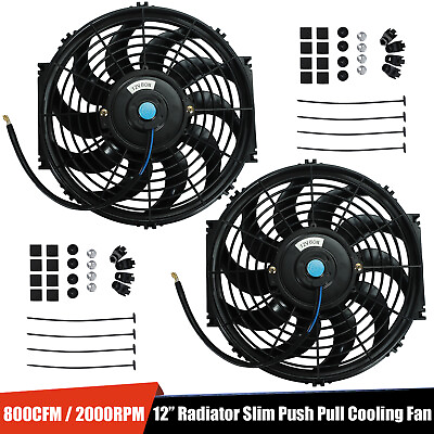 #ad 2x 12quot; Universal Slim Fan Push Pull Electric Radiator Cooling 12V Mount Kit BK