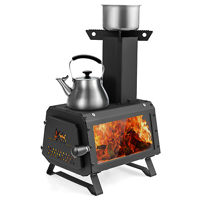 #ad Portable Wood Burning Stove Wood Camping Stove Heater with 2 Cooking Positions