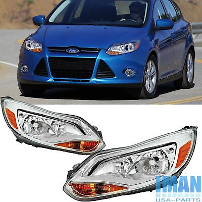 #ad Chrome 2012 2014 Ford Focus Headlights Headlamps Aftermarket Pair LeftRight