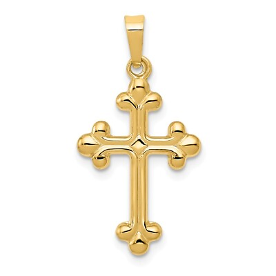 #ad 14k Yellow or White Gold Small Budded Cross Pendant 14 x 27mm