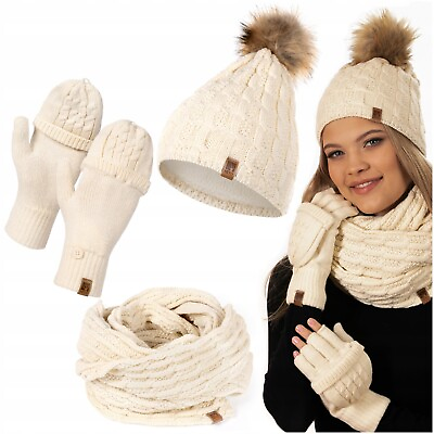 #ad Women Winter Hat Skirt Gloves Set Popmon Style Fleece Insulation Warmer Set