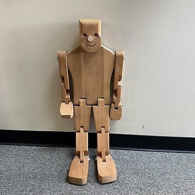 #ad Vintage Don Ellefson Jointed Poseable Wooden Personalities Robot Man 28quot; Tall