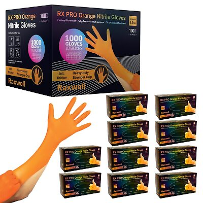 #ad Orange Nitrile Gloves 8.5 Mil Heavy Duty Diamond Texture For Grip Punctur...